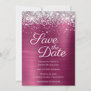 Silver Sparkly Glitter Wine Ombre Foil Save The Date