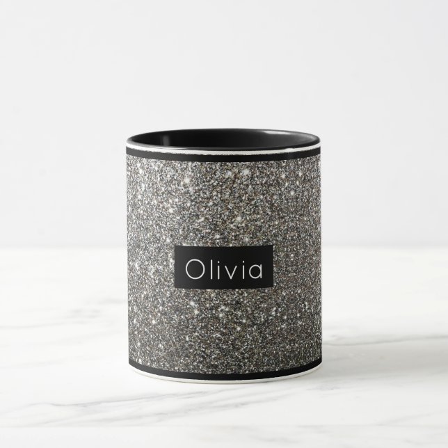 Silver Sparkly Glitter with Personalized Name Mug (Center)