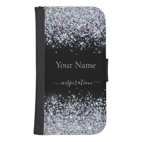 Silver Sparkly Personalised Samsung Wallet 4 Case