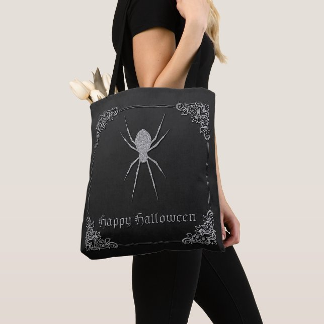 Silver Spider Halloween Tote Bag (Close Up)