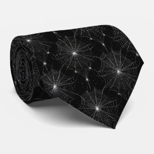 Silver Spiderweb Lace on Black Neck Tie