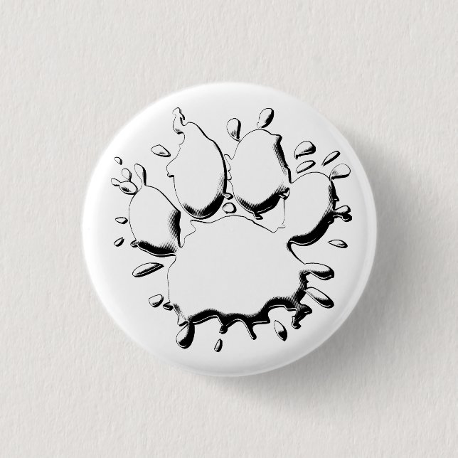 Silver Splatter Dog Paw Drawing Button (Front)