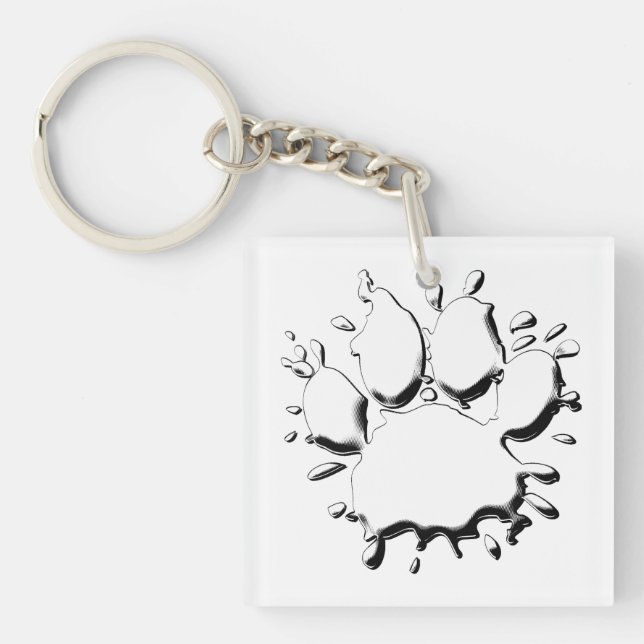 Silver Splatter Dog Paw Drawing Keychain (Front)