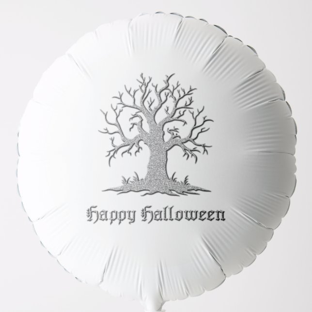 Silver Spooky Tree Halloween Balloon (Front)