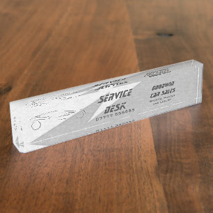 Silver sportscar, lightning, showroom service area name plate