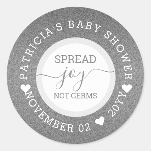 Silver Spread Joy Baby Shower Hand Sanitizer Favor Classic Round Sticker