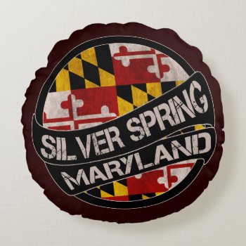 Silver Spring Maryland Flag Grunge Round Pillow by ArtisticAttitude at Zazzle
