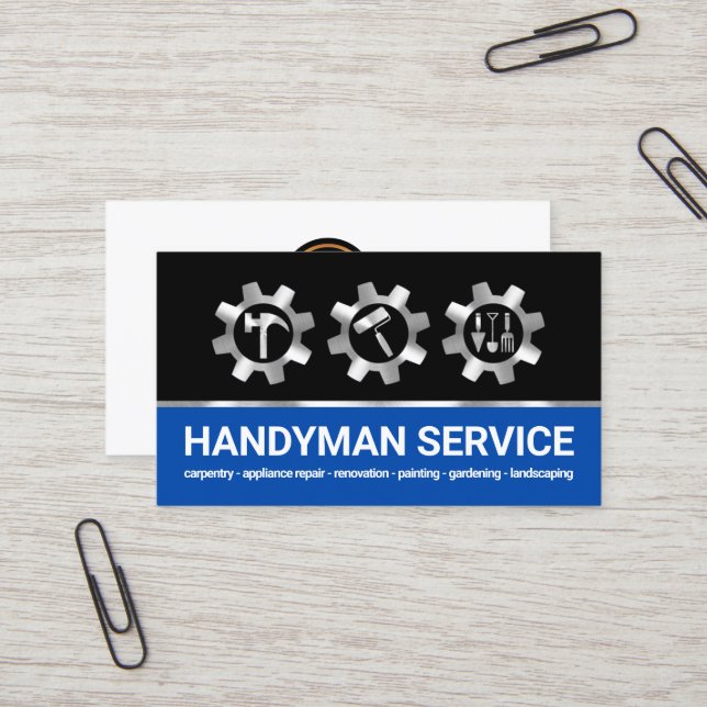Silver Sprocket Handyman Tools Icon Business Card (Front/Back In Situ)