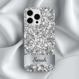 Silver Square Glitter Shimmer Strip Foil iPhone 16 Pro Max Case