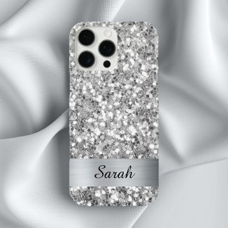 Silver Square Glitter Shimmer Strip Foil iPhone 16 Pro Max Case