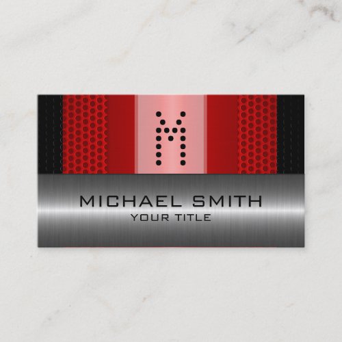 Silver Stainless Modern Red Hole Steel Look Business Card