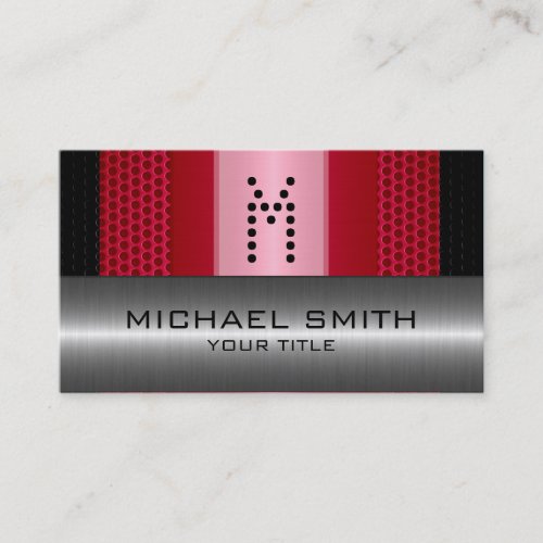 Silver Stainless Modern Red Hole Steel Look Business Card