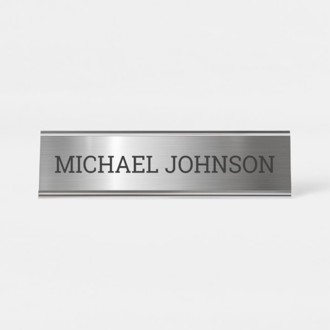 Silver Stainless Steel Metal Desk Name Plate (Front)