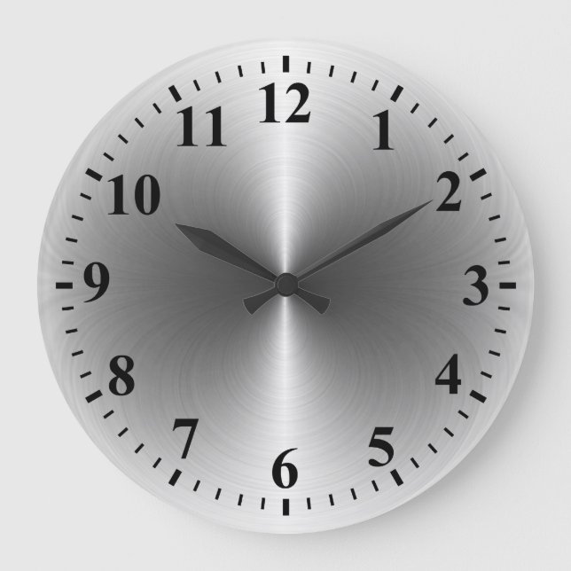 Silver Stainless Steel Metal Large Clock (Front)