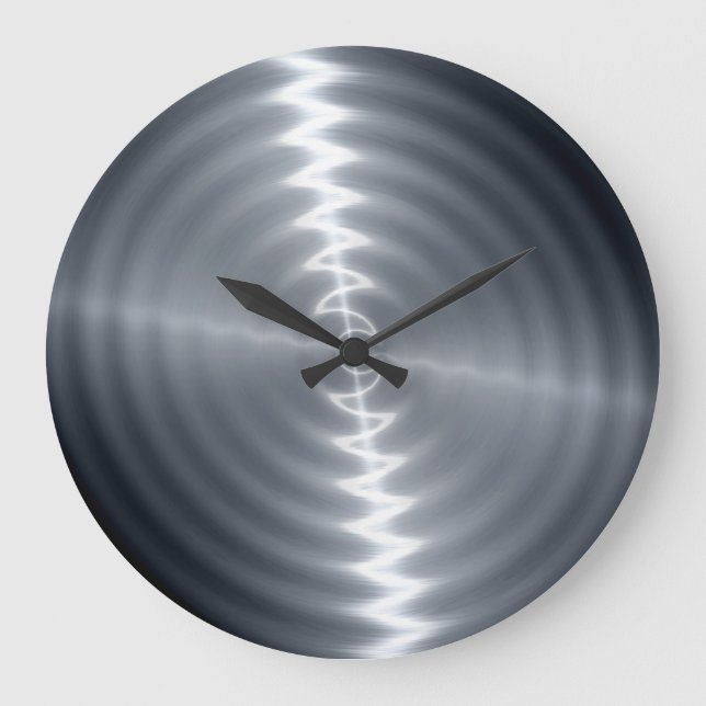 Silver Stainless Steel Metal Look 2 Large Clock (Front)