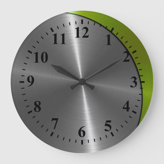 Silver Stainless Steel Metal Look Deco 2 Large Clock (Front)