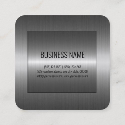 Silver Stainless Steel Metal Look Square Business Card