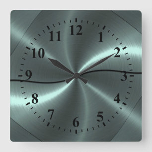 Silver Stainless Steel Metal Look Square Wall Clock