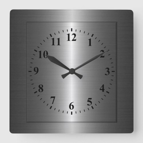 Silver Stainless Steel Metal Square Wall Clock