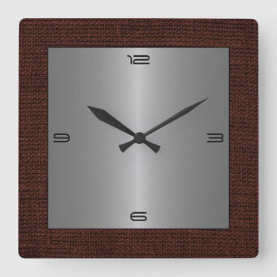 Silver Stainless Steel Modern Burlap Border #2 Square Wall Clock
