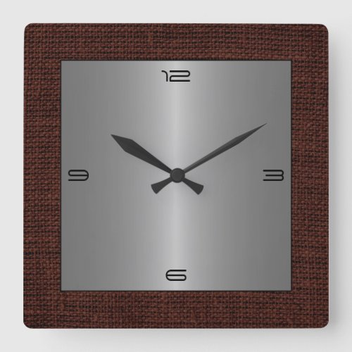 Silver Stainless Steel Modern Burlap Border 2 Square Wall Clock