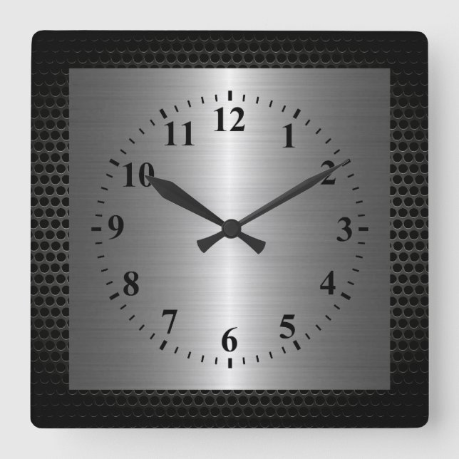 Silver Stainless Steel Modern Metal Border Square Wall Clock (Front)