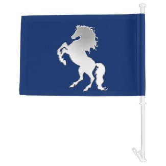Silver Stallion on Navy Blue Car Flag