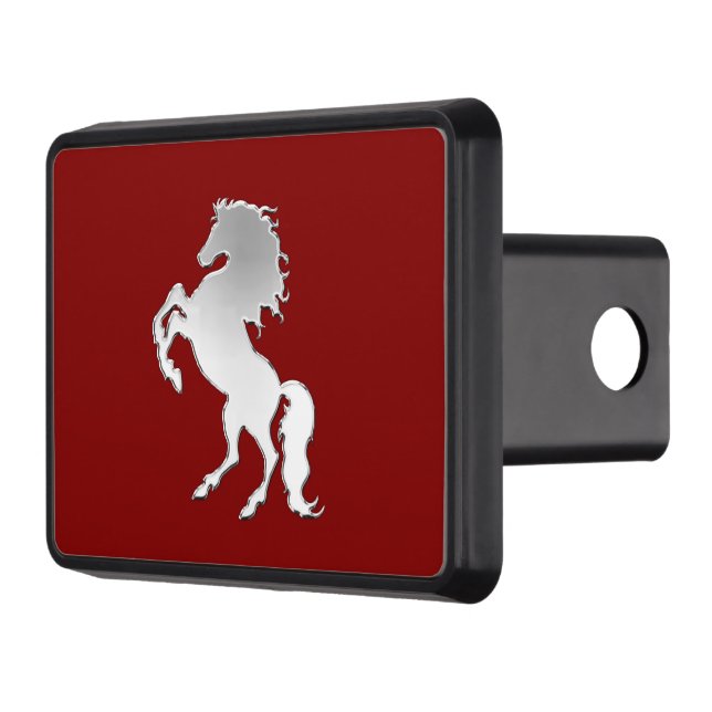 Silver Stallion on Red Hitch Cover (Left)