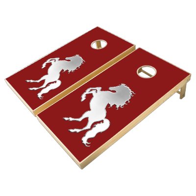 Silver Stallion on Red Regulation Cornhole Set