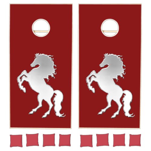 Silver Stallion on Red Regulation Cornhole Set