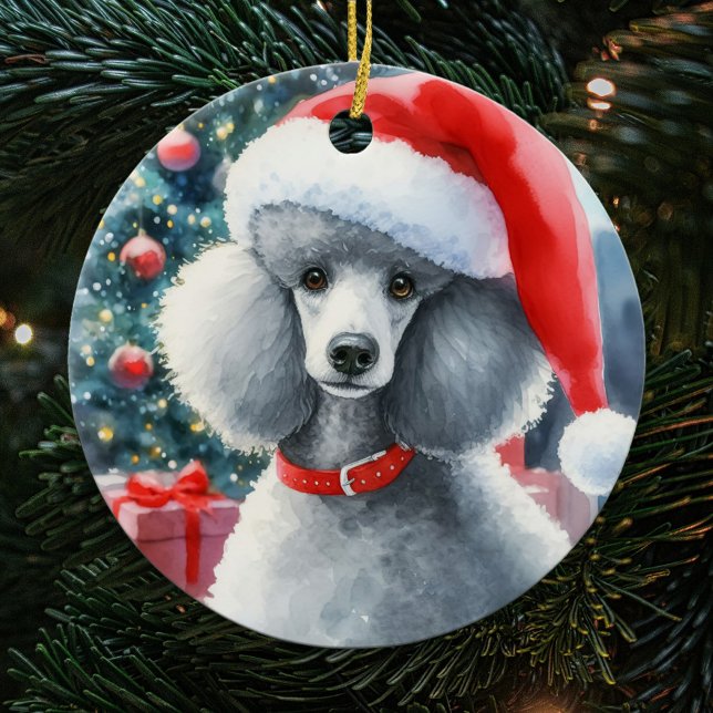 Silver Standard Poodle Watercolor Christmas Ceramic Ornament (Creator Uploaded)
