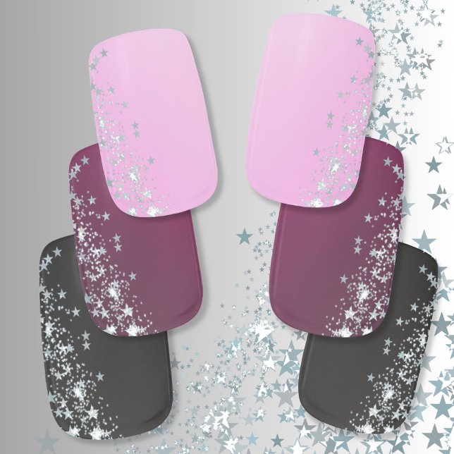 Silver Star Confetti on Pink Gradient Minx Nail Art (Creator Uploaded)