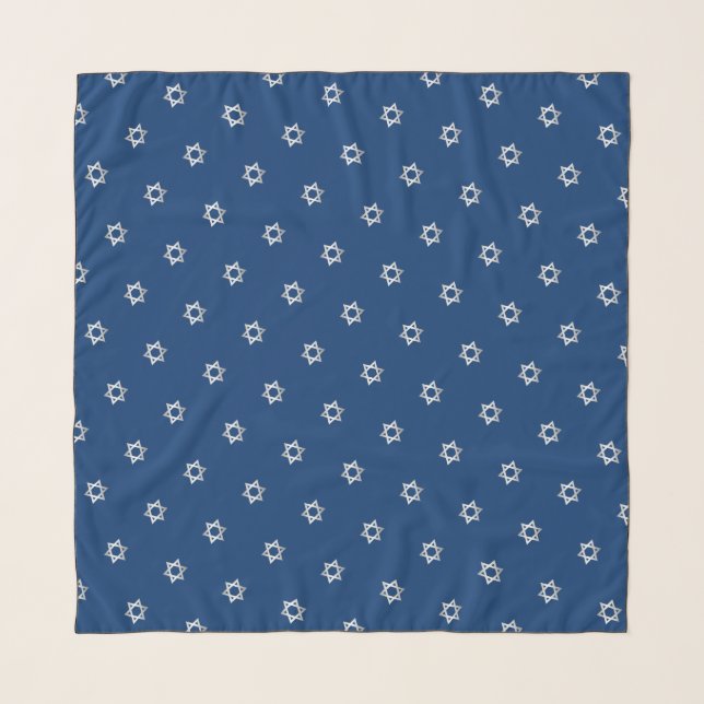Silver Star David Pattern Slate Blue Head Scarf (Front)