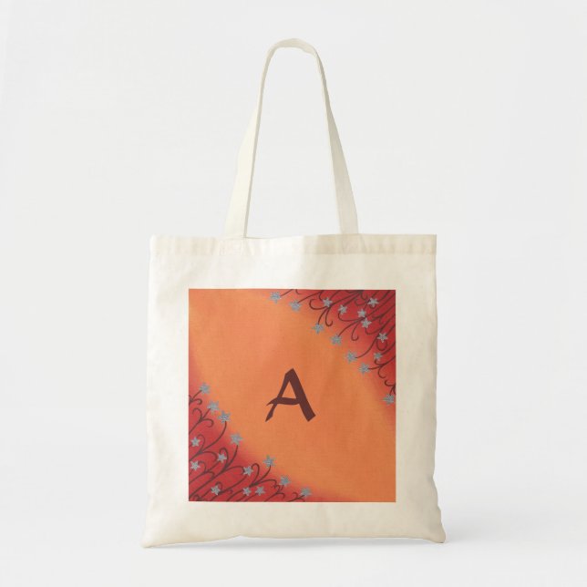 Silver Star Flowers on Red Orange, Monogram Bags (Front)