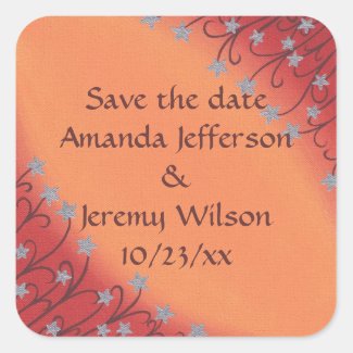 Silver Star Flowers, Orange Save the date Stickers