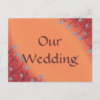 Silver Star Flowers Orange Wedding Invite Postcard