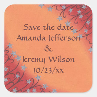 Silver Star Flowers, Red Orange Save date Stickers