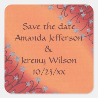 Silver Star Flowers, Red Orange Save date Stickers