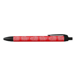 Silver Star Hearts on Red Background Pen