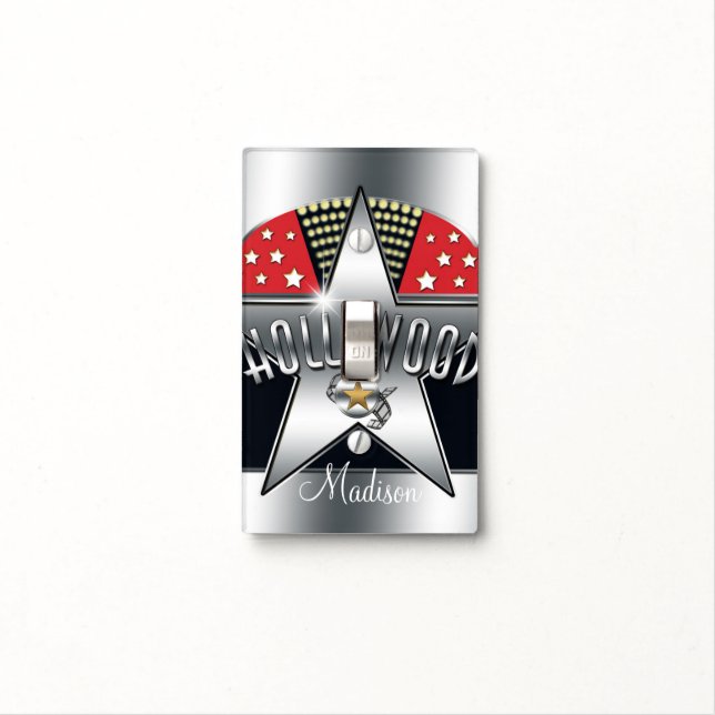Silver Star Hollywood Retro Light Switch Cover (In Situ)