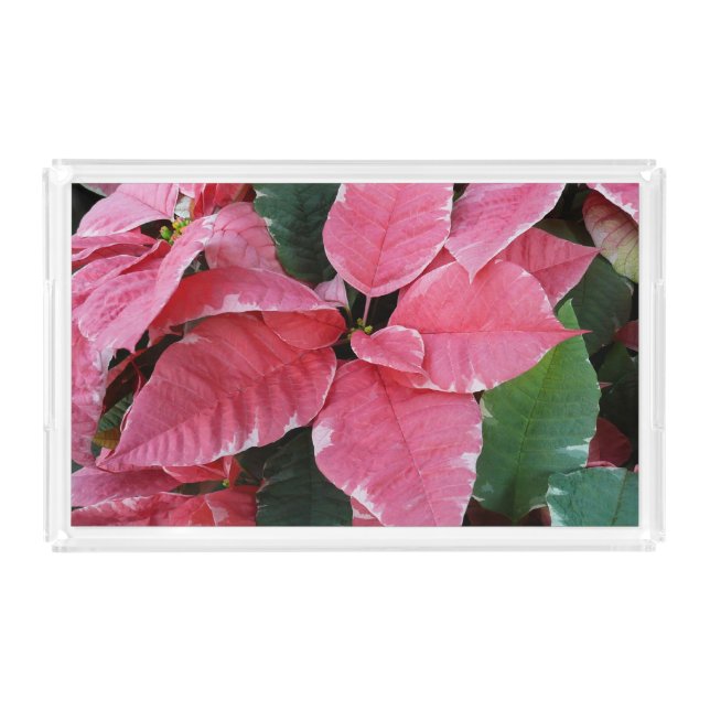 Silver Star Marble Poinsettias Pink Holiday Floral Acrylic Tray (Front)