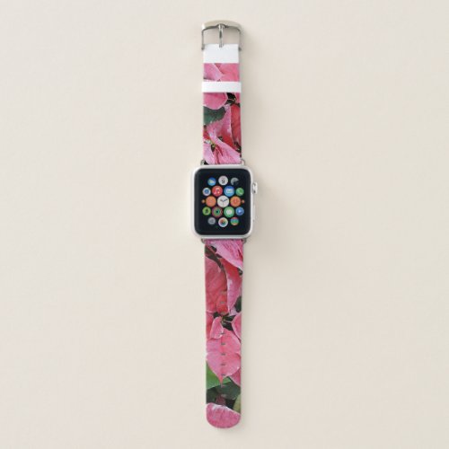 Silver Star Marble Poinsettias Pink Holiday Floral Apple Watch Band
