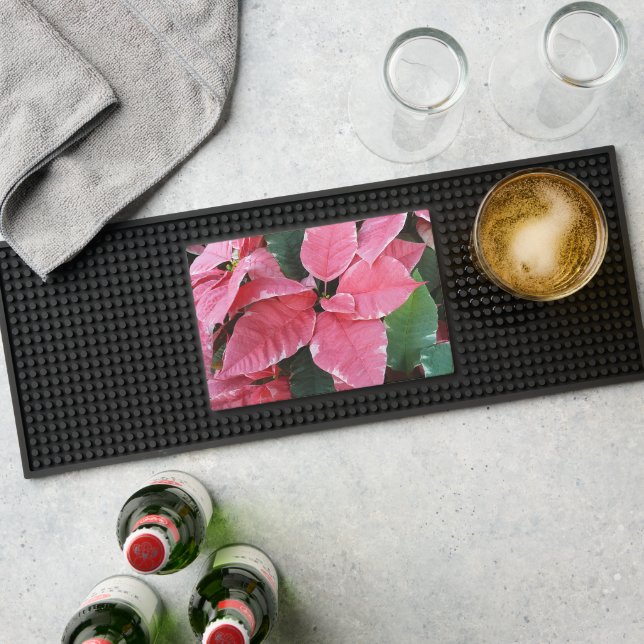Silver Star Marble Poinsettias Pink Holiday Floral Bar Mat (Insitu (Bar 1))