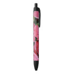Silver Star Marble Poinsettias Pink Holiday Floral Black Ink Pen