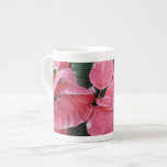 Silver Star Marble Poinsettias Pink Holiday Floral Bone China Mug