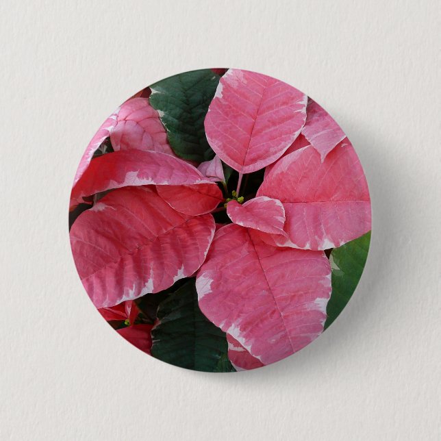 Silver Star Marble Poinsettias Pink Holiday Floral Button (Front)