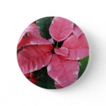 Silver Star Marble Poinsettias Pink Holiday Floral Button
