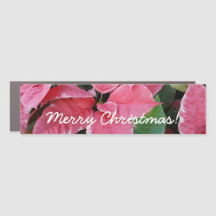 Silver Star Marble Poinsettias Pink Holiday Floral Car Magnet