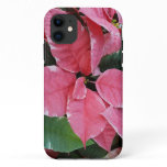 Silver Star Marble Poinsettias Pink Holiday Floral iPhone 11 Case