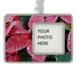 Silver Star Marble Poinsettias Pink Holiday Floral Christmas Ornament